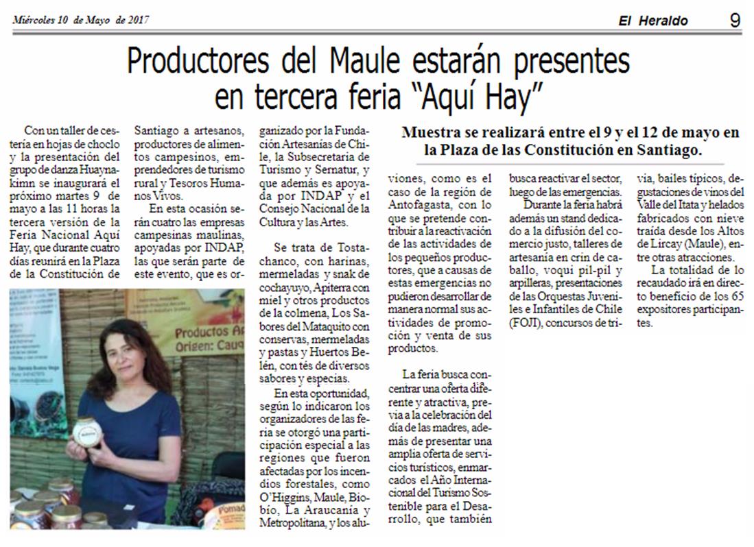 Productores del Maule estarán presentes en tercera feria “Aquí hay” Productores del Maule estarán presentes en tercera feria “Aquí hay”