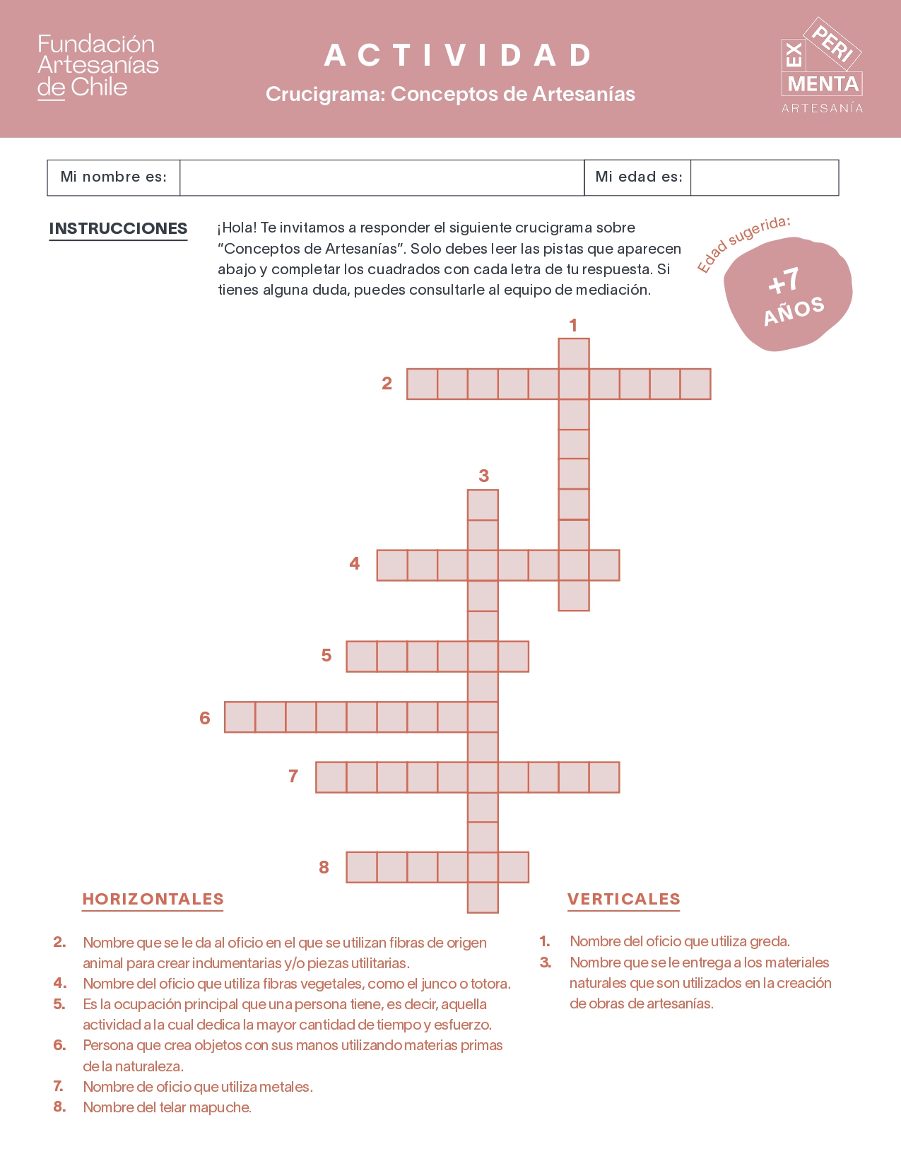 Crucigrama - Conceptos Artesanía