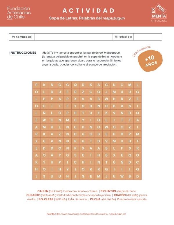 Sopa de Letras - Palabras Mapuzugun